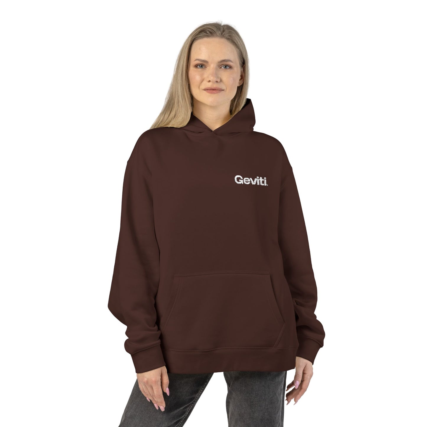 Geviti Relaxed Hoodie - Minimal Logo Brown Casual Pullover