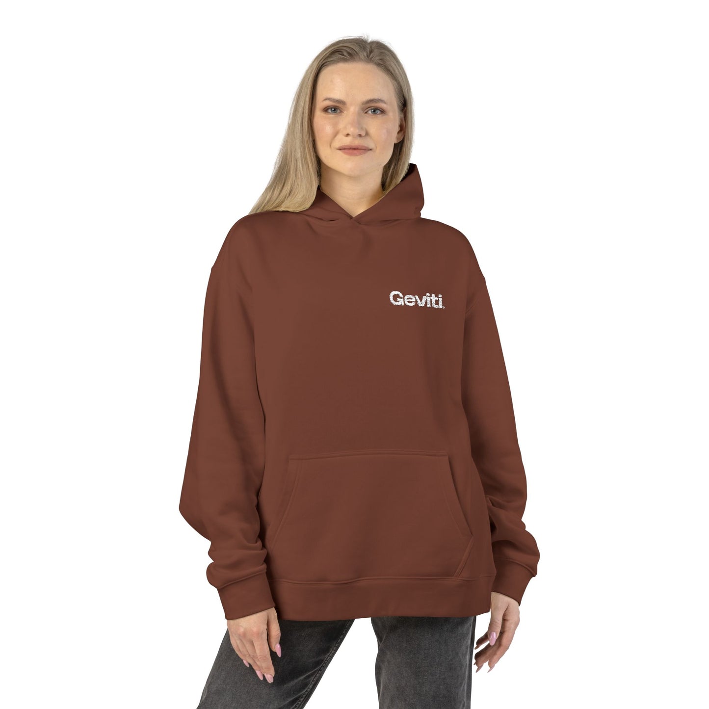 Geviti Relaxed Hoodie - Minimal Logo Brown Casual Pullover