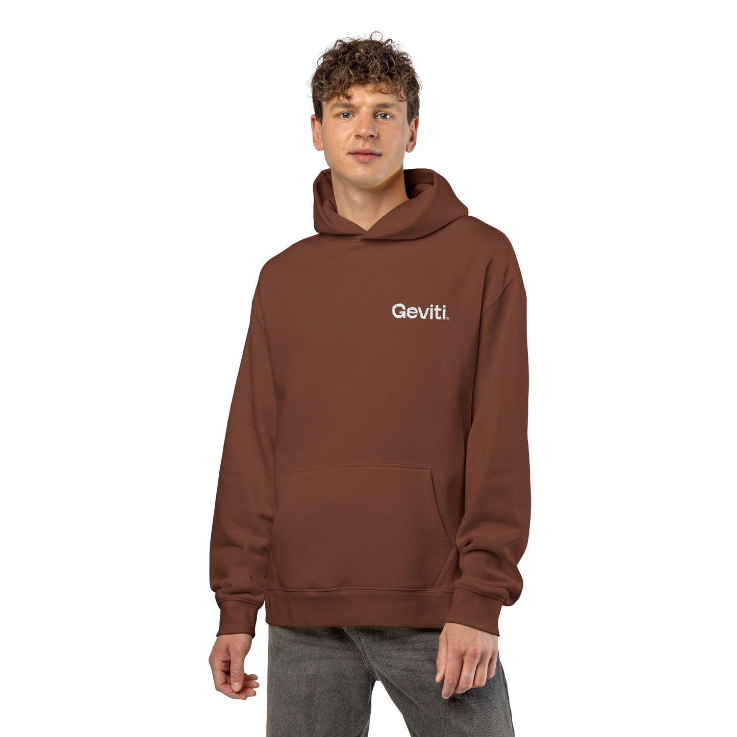Geviti Relaxed Hoodie - Minimal Logo Brown Casual Pullover