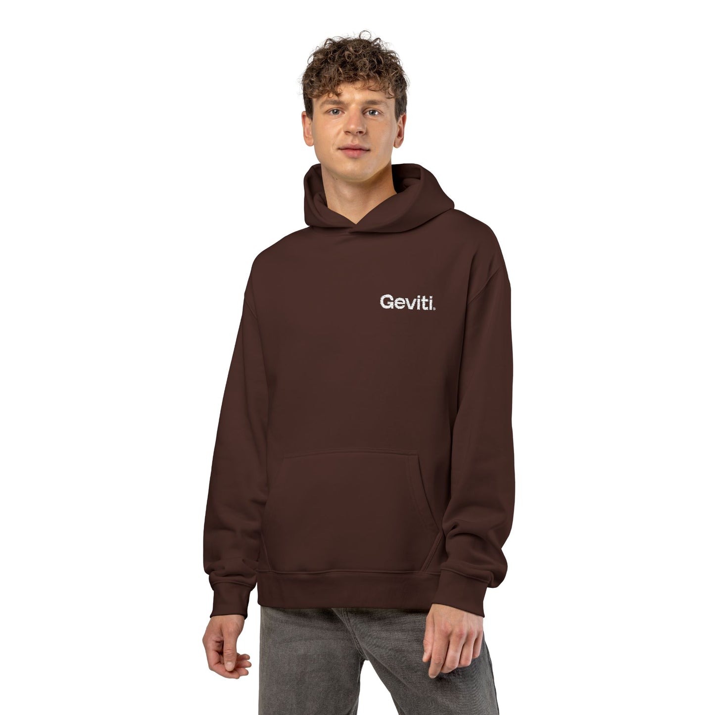 Geviti Relaxed Hoodie - Minimal Logo Brown Casual Pullover